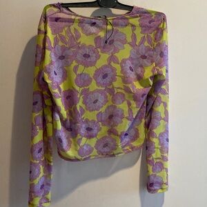 Zara Purple and Yellow Floral Long Sleeve Top